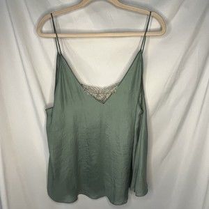 Intimately Free People Sz S Deep V Bandeau Tank Top/Cami Green Lace OB529107